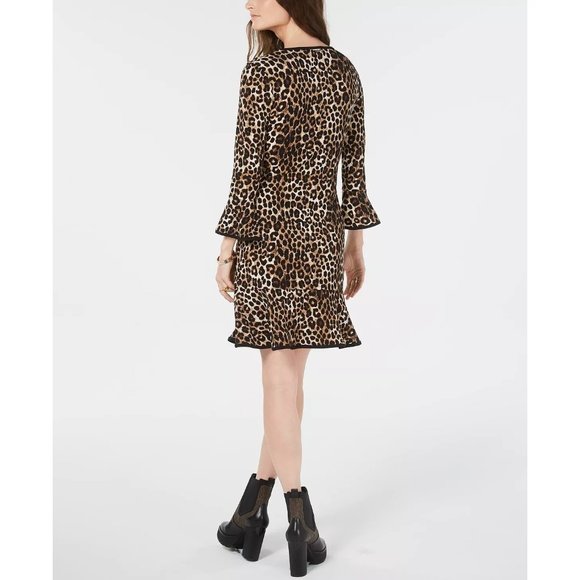 MICHAEL MICHAEL KORS Leopard Print Bell-Sleeve Dress - Medium NWT - Picture 2 of 4